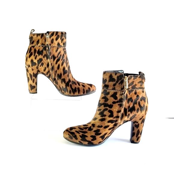 SAM EDELMAN Sianna Leopard Calf Hair Booties Sz 8.5 Heeled Ankle Boots - Picture 5 of 13